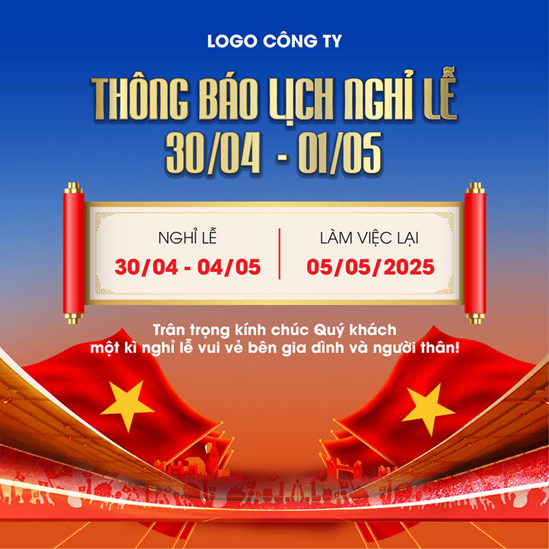 Download mẫu thông báo 30/4 và 1/5 