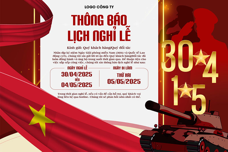 mẫu lịch nghỉ lễ 30-4