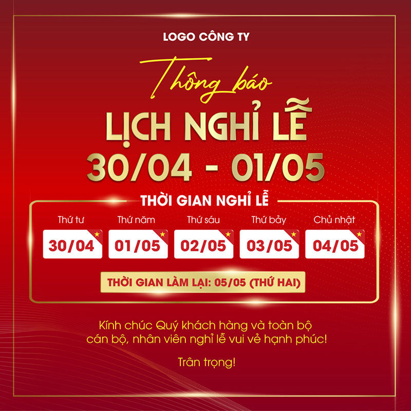 mẫu thông báo lịch nghỉ lễ 30-4