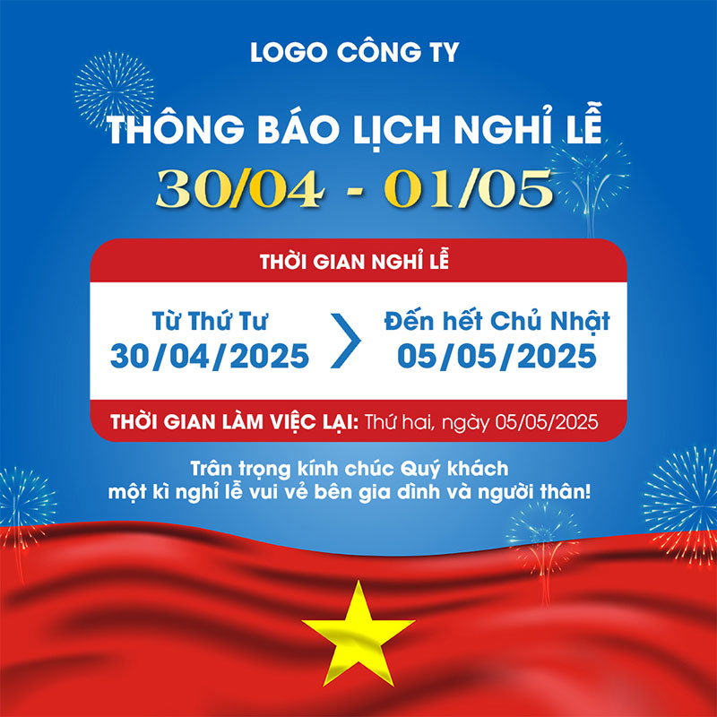 Thiết kế mẫu thông báo 30/4 - 1/5 