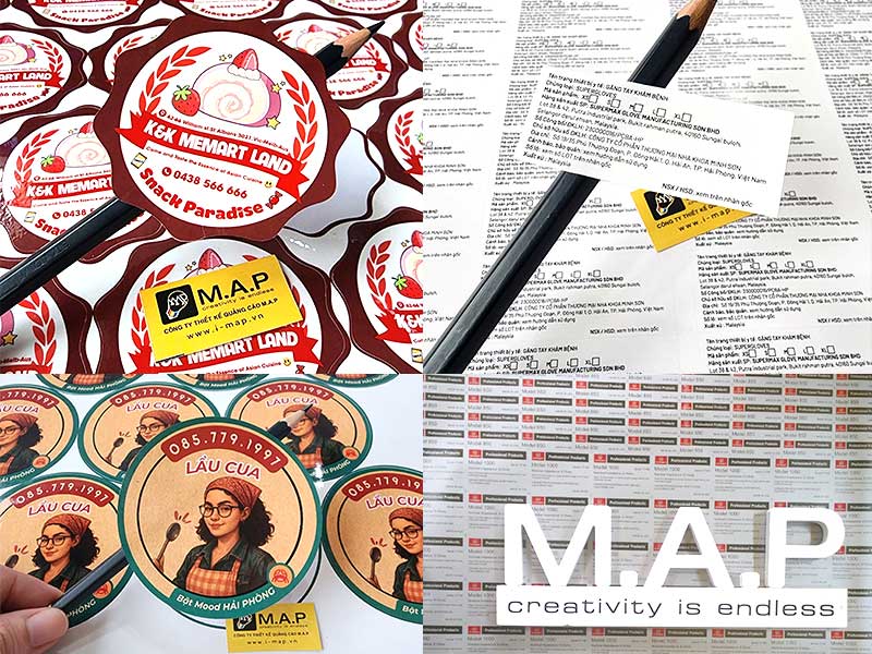 in tem decal dán sticker giấy, xi bạc, nhựa cắt bế theo hình