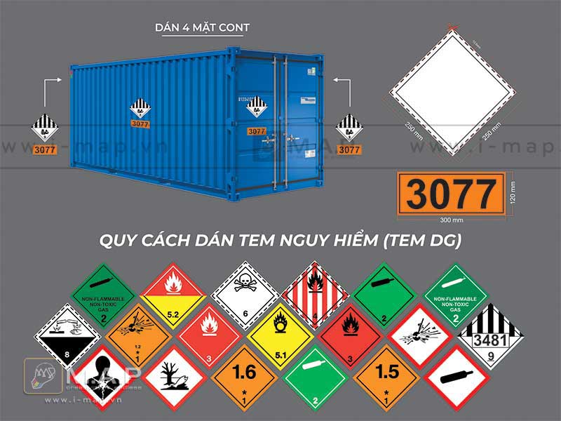 Quy chuẩn Tem DG nhãn Tem decal nguy hiểm cho hàng container