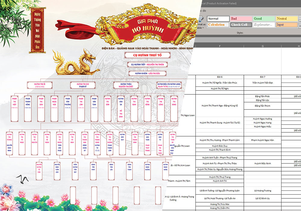 Thiết kế mẫu gia phả nội dung từ file excel