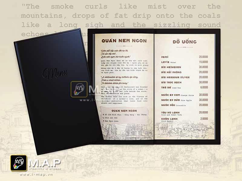 Mẫu menu phong cách cổ điển quán nem hải phòng