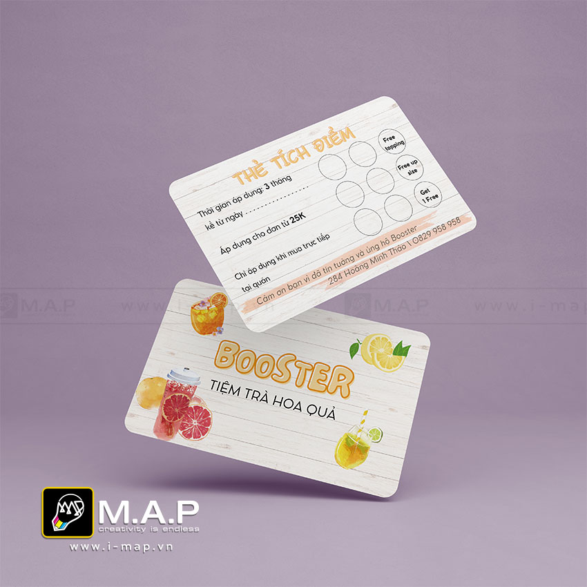 Mẫu thẻ tích điểm dạng card tiệm trà hoa quả